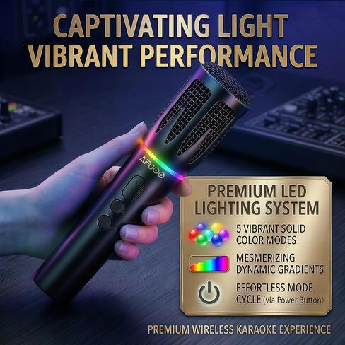 Rechargeable Wireless Microphones & Bluetooth Dual-Mics Receiver for Karaoke, Singing, Speech, DJ, 24H Battery, 200ft, RGB Light, Wireless Microphone Set for Mic/Aux/USB Port (Dual Mic, Black) in Saudi Arabia