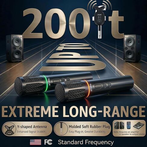 Rechargeable Wireless Microphones & Bluetooth Dual-Mics Receiver for Karaoke, Singing, Speech, DJ, 24H Battery, 200ft, RGB Light, Wireless Microphone Set for Mic/Aux/USB Port (Dual Mic, Black) in Saudi Arabia