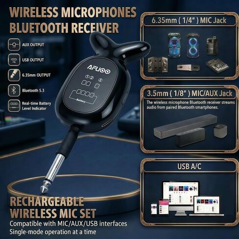 Rechargeable Wireless Microphones & Bluetooth Dual-Mics Receiver for Karaoke, Singing, Speech, DJ, 24H Battery, 200ft, RGB Light, Wireless Microphone Set for Mic/Aux/USB Port (Dual Mic, Black) in Saudi Arabia