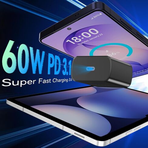 60W USB C Super Fast Charger Type C Android Phone Charger Fast Charging Block with 10ft USB-C to USB-C Cord Compatible with Samsung Galaxy S26 Ultra/S26/S26+/S25/S25 Ultra/S25+/S24, MacBook, iPad in Saudi Arabia