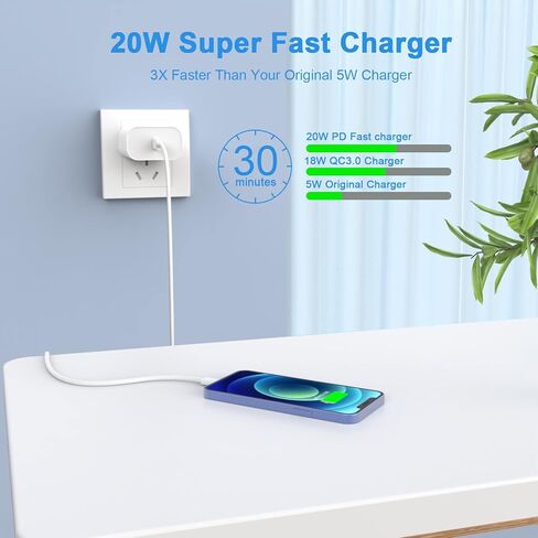 [Apple MFi Certified] iPhone Charger Fast Charging, 2 Pack PD 20W Type C Charger Fast Charging Block with 6FT USB C to Lightning Charger Cable Cord Compatible with iPhone 14 13 12 11 Pro Max XS XR X 8 in Saudi Arabia