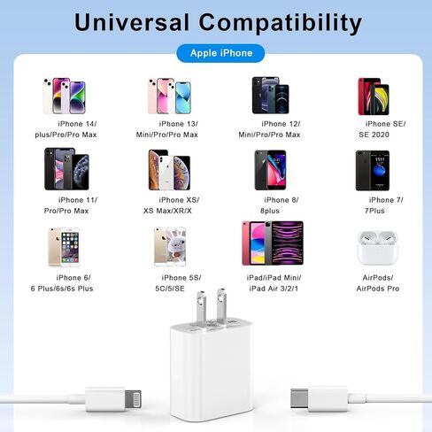 [Apple MFi Certified] iPhone Charger Fast Charging, 2 Pack PD 20W Type C Charger Fast Charging Block with 6FT USB C to Lightning Charger Cable Cord Compatible with iPhone 14 13 12 11 Pro Max XS XR X 8 in Saudi Arabia