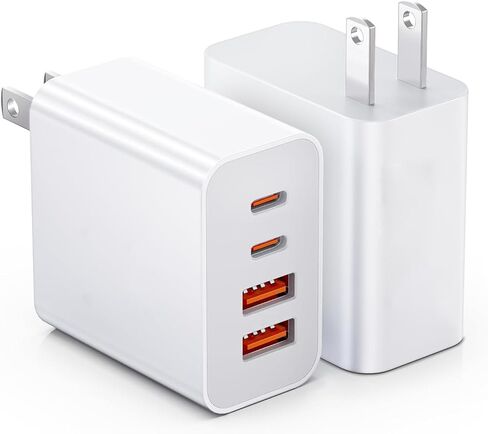 USB-C Wall Charger, 40W 4-Port (2×USB-C PD + 2×USB-A QC) Fast Charging Block for iPhone 17 16 15 14 13 12 11 XS XR Pro Max Plus Mini Air, Power Adapter for iPad, Andriod Phone Accessory, 2-Pack White in Saudi Arabia