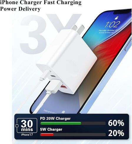 USB-C Wall Charger, 40W 4-Port (2×USB-C PD + 2×USB-A QC) Fast Charging Block for iPhone 17 16 15 14 13 12 11 XS XR Pro Max Plus Mini Air, Power Adapter for iPad, Andriod Phone Accessory, 2-Pack White in Saudi Arabia