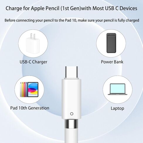 محول قلم USB C مصمم لقلم A-pp-le من الجيل الأول، متوافق فقط مع Pad 10th /11th A16 2025 Gen، ومحول شحن قلم رصاص USB-C إلى IP، ودعم الشحن والاتصال in Saudi Arabia