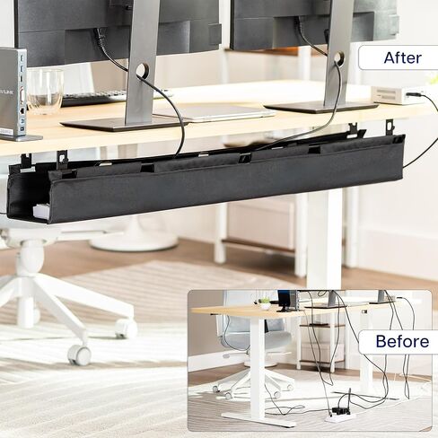 VIVO Screw-on Under Desk 47 inch Fabric Cable Management Tray, Wire Concealer, Power Strip Storage, Workspace Organization, Easy Fold Down Access, Black, DESK-AC47F-S in Saudi Arabia
