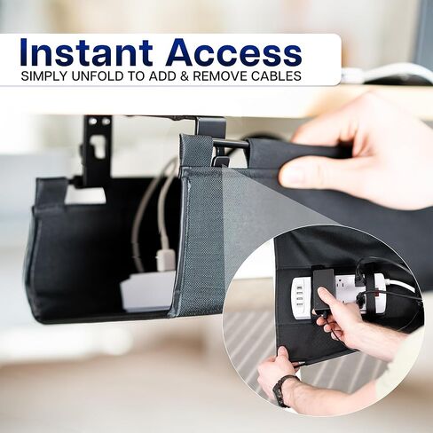 VIVO Screw-on Under Desk 47 inch Fabric Cable Management Tray, Wire Concealer, Power Strip Storage, Workspace Organization, Easy Fold Down Access, Black, DESK-AC47F-S in Saudi Arabia