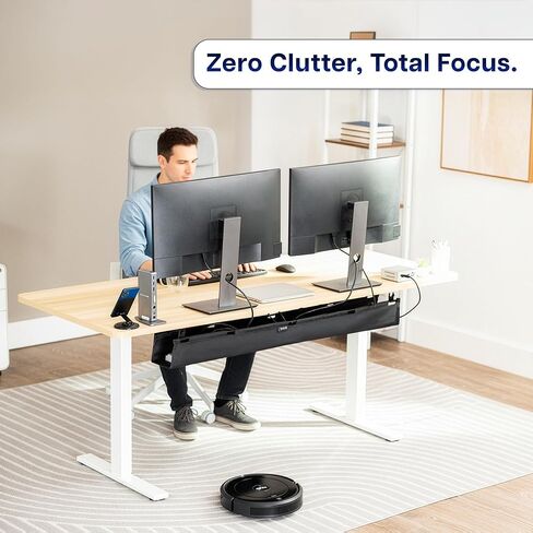 VIVO Screw-on Under Desk 47 inch Fabric Cable Management Tray, Wire Concealer, Power Strip Storage, Workspace Organization, Easy Fold Down Access, Black, DESK-AC47F-S in Saudi Arabia