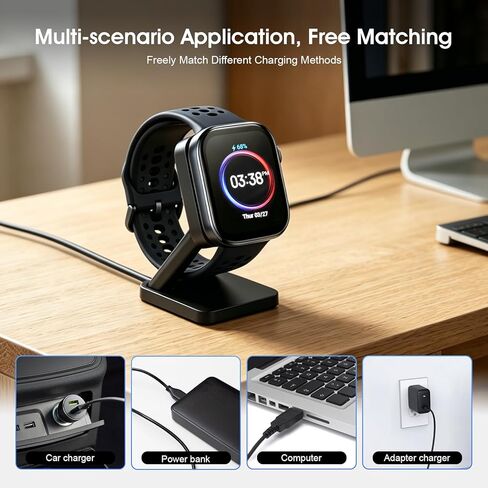 حامل شحن مغناطيسي متوافق مع ساعة Amazfit GTR 3 / GTR 3 Pro/GTR 4، GTS 3 / GTS 4، Active 2، Bip 6 الذكية، قاعدة شاحن سطح المكتب مع كابل USB A بطول 3.3 قدم، قاعدة مضادة للانزلاق in Kuwait
