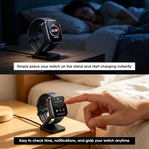 حامل شحن مغناطيسي متوافق مع ساعة Amazfit GTR 3 / GTR 3 Pro/GTR 4، GTS 3 / GTS 4، Active 2، Bip 6 الذكية، قاعدة شاحن سطح المكتب مع كابل USB A بطول 3.3 قدم، قاعدة مضادة للانزلاق in Kuwait