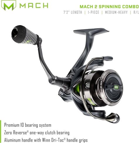 Lew's MACH 2 Spinning Reel and Fishing Rod Combo, IM8 Graphite Blank Fishing Rod, Right or Left-Hand Retrieve, Winn Dri-Tac Ultra Handle, Black/Green in Saudi Arabia