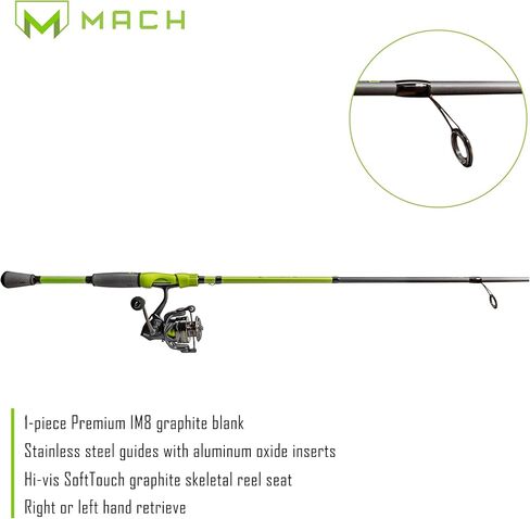 Lew's MACH 2 Spinning Reel and Fishing Rod Combo, IM8 Graphite Blank Fishing Rod, Right or Left-Hand Retrieve, Winn Dri-Tac Ultra Handle, Black/Green in Saudi Arabia