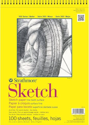Strathmore 300 Series Sketch Paper Pad, Glue Bound, 11x14 inches, 100 Sheets (50lb/74g) - Artist Sketchbook for Adults and Students - Graphite, Charcoal, Pencil, Colored Pencil in Saudi Arabia