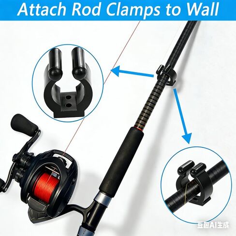 40 PCS Fishing Rod Clips, Wall Mounted Clamp for Fishing Rods and Billiards Snooker Cues, Storage Rack,Come with 100 PCS Screws, Black in Saudi Arabia