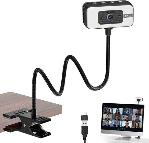 Webcam for PC, 4K Streaming Camera with Light, Web Camera for Desktop/Laptop Computer Webcam with Microphone, Plug and Play USB Web Cam with Bracket, for Live Streaming, Video Calls, and Meetings in Saudi Arabia