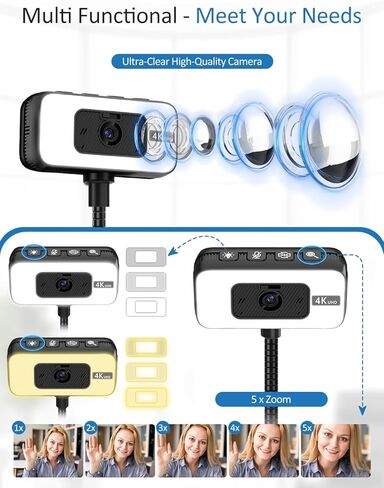 Webcam for PC, 4K Streaming Camera with Light, Web Camera for Desktop/Laptop Computer Webcam with Microphone, Plug and Play USB Web Cam with Bracket, for Live Streaming, Video Calls, and Meetings in Saudi Arabia
