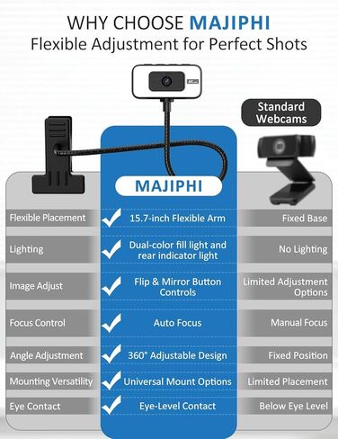 Webcam for PC, 4K Streaming Camera with Light, Web Camera for Desktop/Laptop Computer Webcam with Microphone, Plug and Play USB Web Cam with Bracket, for Live Streaming, Video Calls, and Meetings in Saudi Arabia