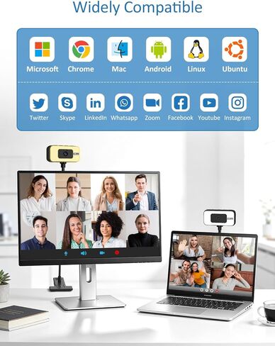 Webcam for PC, 4K Streaming Camera with Light, Web Camera for Desktop/Laptop Computer Webcam with Microphone, Plug and Play USB Web Cam with Bracket, for Live Streaming, Video Calls, and Meetings in Saudi Arabia