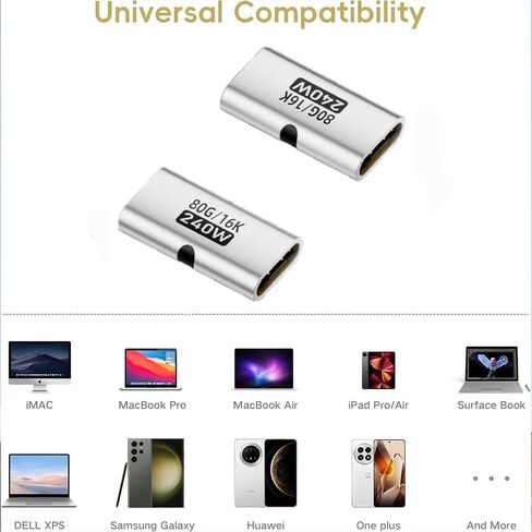 وصلة USB-C بسرعة 80 جيجابت في الثانية، وموسع محول USB من النوع C أنثى إلى أنثى بقوة 240 وات يدعم الشحن السريع PD بقدرة 240 وات، ونقل البيانات بسرعة 80 جيجابت في الثانية، وإخراج فيديو بسرعة 8 كيلو عند 60 هرتز. (3 عبوات) in Kuwait