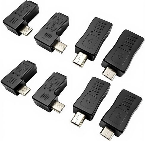 8 حزمة USB صغير 5Pin ذكر/أنثى إلى مايكرو USB ذكر/أنثى تمديد موصل محول 90 درجة اليسار واليمين بزاوية مزامنة البيانات محول الطاقة in Kuwait