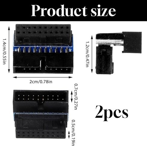 2 Pcs Down Right Angle USB 3.0 90 Degree Adapter, USB 3.0 Motherboard Adapter Motherboard 19pin/20pin Female to Male Power Adapters for Desktop Motherboards Internal Header Adapters in Saudi Arabia