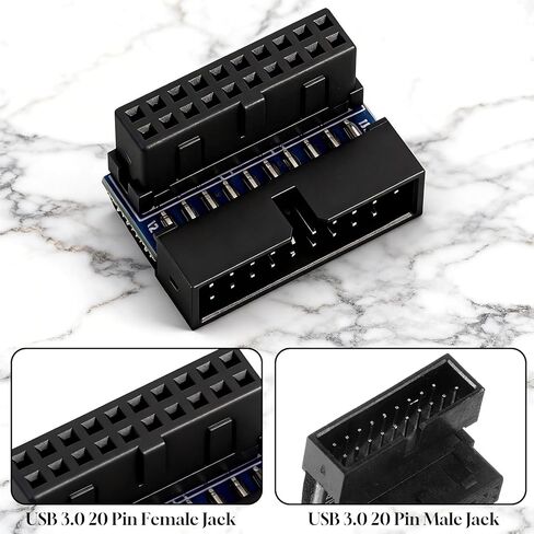2 Pcs Down Right Angle USB 3.0 90 Degree Adapter, USB 3.0 Motherboard Adapter Motherboard 19pin/20pin Female to Male Power Adapters for Desktop Motherboards Internal Header Adapters in Saudi Arabia
