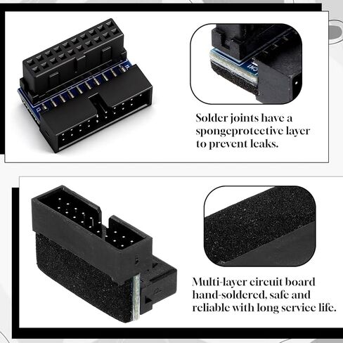 2 Pcs Down Right Angle USB 3.0 90 Degree Adapter, USB 3.0 Motherboard Adapter Motherboard 19pin/20pin Female to Male Power Adapters for Desktop Motherboards Internal Header Adapters in Saudi Arabia