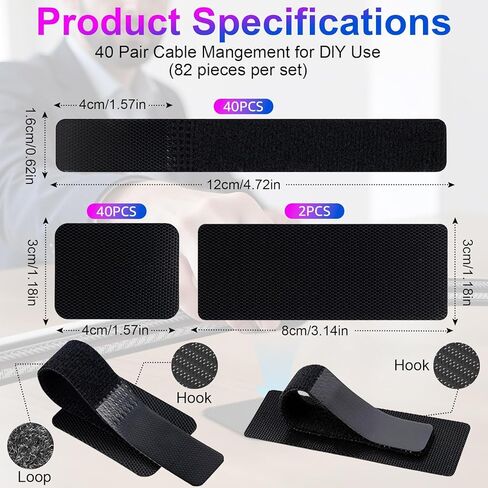 40 Set Cable Management Under Desk, Hook and Loop Cable Ties, Adhesive Strips for Cord Management Hider, Cord Organizer Clips, Computer Accessories for Desk Organization, Home Office Essentials in Saudi Arabia