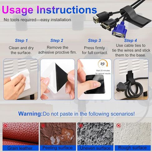 40 Set Cable Management Under Desk, Hook and Loop Cable Ties, Adhesive Strips for Cord Management Hider, Cord Organizer Clips, Computer Accessories for Desk Organization, Home Office Essentials in Saudi Arabia