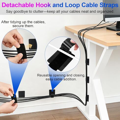 40 Set Cable Management Under Desk, Hook and Loop Cable Ties, Adhesive Strips for Cord Management Hider, Cord Organizer Clips, Computer Accessories for Desk Organization, Home Office Essentials in Saudi Arabia