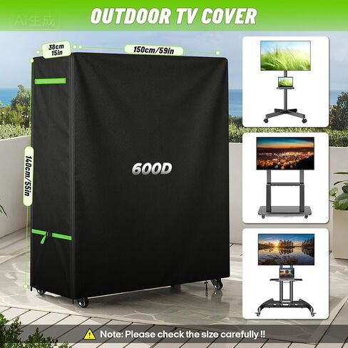 ZUYIYY Outdoor TV Cover for 60-65 Inch Screen, 600D Heavy Duty Waterproof Rolling TV Stand Cover for Mobile TV Cart on Wheels, Weatherproof Patio TV Protector with Zipper & Buckles, 59"Lx15"Wx55"H in Saudi Arabia