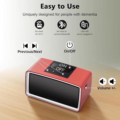 Simple MP3 Player with Large Buttons & Easy Operation, Music Player Ideal for Elderly, The Hearing Impaired, Dementia/Alzheimer's Patients, Audio Player with 32GB TF Card (Red) in Saudi Arabia