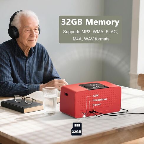 Simple MP3 Player with Large Buttons & Easy Operation, Music Player Ideal for Elderly, The Hearing Impaired, Dementia/Alzheimer's Patients, Audio Player with 32GB TF Card (Red) in Saudi Arabia