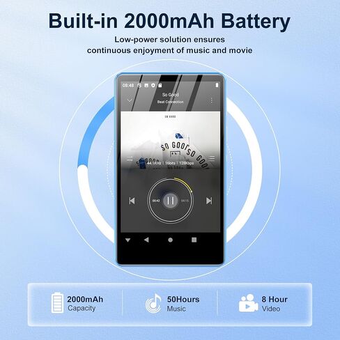 مشغل MP3 مع بلوتوث وواي فاي، مشغل MP3 SWOFY بسعة 80 جيجابايت مع Spotify، Spotify Kids، Audible، Pandora، Amazon Music، مشغل موسيقى 4 بوصة MP4 حتى 521 جيجابايت أزرق in Kuwait