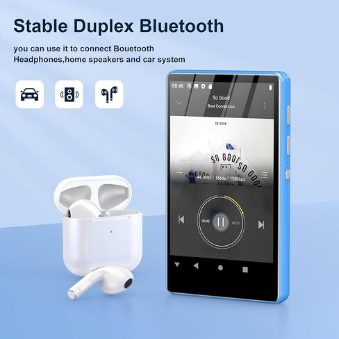 مشغل MP3 مع بلوتوث وواي فاي، مشغل MP3 SWOFY بسعة 80 جيجابايت مع Spotify، Spotify Kids، Audible، Pandora، Amazon Music، مشغل موسيقى 4 بوصة MP4 حتى 521 جيجابايت أزرق in Kuwait
