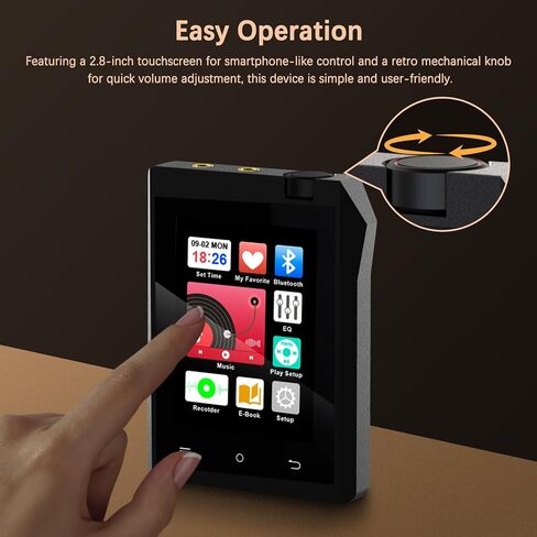 مشغل MP3 سعة 64 جيجابايت مع بلوتوث 5.3، مشغل MP3 بلوتوث مع شاشة لمس 2.8 بوصة، مشغل موسيقى رقمي مع مسجل صوت HiFi، ومقابس سماعة رأس مزدوجة، يدعم ما يصل إلى 128 جيجابايت للعدائين الرياضيين in Kuwait