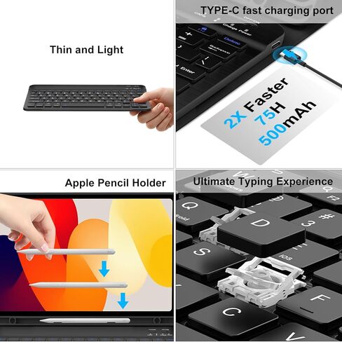 بالنسبة إلى Xiaomi Redmi Pad SE 11 بوصة 2023 مع لوحة المفاتيح ، إضاءة 7Color الخلفية ، لوحة تتبع متعددة اللمس ، حالة لوحة مفاتيح بلوتوث اللاسلكية القابلة للفصل مع حامل القلم ، الضوء والضوء ، القابل للشحن ، الأسود in Saudi Arabia