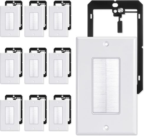 10 Pack Brush Wall Plate with Low Voltage Mounting Bracket, Cable Pass Through Insert Single Gang Wall Cover, Single Gang Cable Access Strap, Cord Hider for TV Home Theater System - White in Saudi Arabia