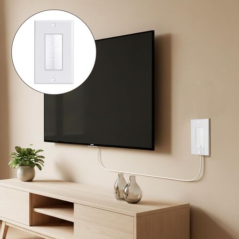10 Pack Brush Wall Plate with Low Voltage Mounting Bracket, Cable Pass Through Insert Single Gang Wall Cover, Single Gang Cable Access Strap, Cord Hider for TV Home Theater System - White in Saudi Arabia