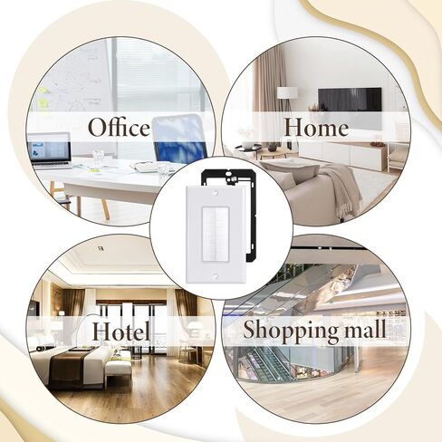 10 Pack Brush Wall Plate with Low Voltage Mounting Bracket, Cable Pass Through Insert Single Gang Wall Cover, Single Gang Cable Access Strap, Cord Hider for TV Home Theater System - White in Saudi Arabia