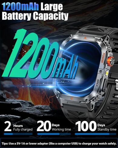 Military Smarty Watch for Men, 2.01" Smartwatch with 1200mAh Battery, Flashlight, Answer/Make Calls, Heart Rate/Sleep Monitor 100+ Sport Modes Fitness Tracker for Android/iPhone in Saudi Arabia