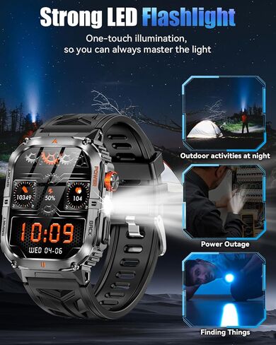 Military Smarty Watch for Men, 2.01" Smartwatch with 1200mAh Battery, Flashlight, Answer/Make Calls, Heart Rate/Sleep Monitor 100+ Sport Modes Fitness Tracker for Android/iPhone in Saudi Arabia