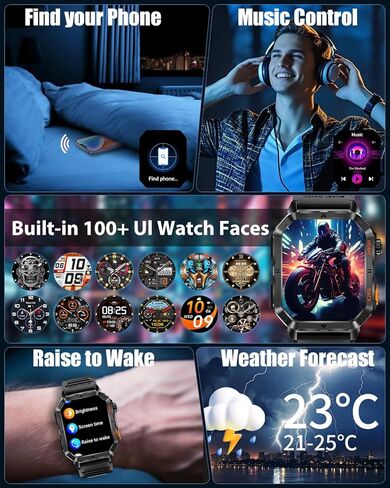 Military Smarty Watch for Men, 2.01" Smartwatch with 1200mAh Battery, Flashlight, Answer/Make Calls, Heart Rate/Sleep Monitor 100+ Sport Modes Fitness Tracker for Android/iPhone in Saudi Arabia