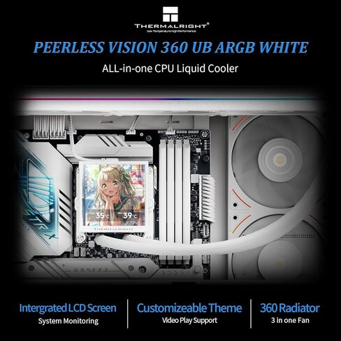Thermalrlght Peerless Vision 360 UB ARGB White CPU Aio Cooler,PC 360 Specification Water Cooler System with Inline PC Fans,3.95’’IPS LCD Screen with 480x480 Resolution,for AM4/AM5;Intel 1700/1851 in Saudi Arabia