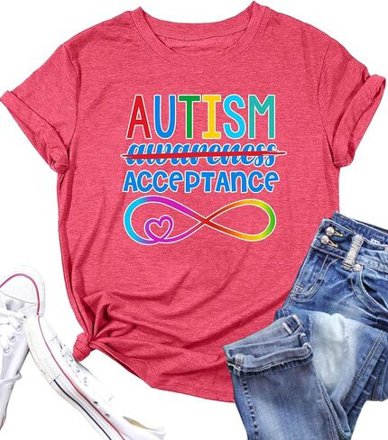 PECHAR Autism Awareness Shirt for Women Autism Mom T Shirt Autism Acceptance Shirt T-Shirts Blue Short Sleeve Tee Tops in Saudi Arabia