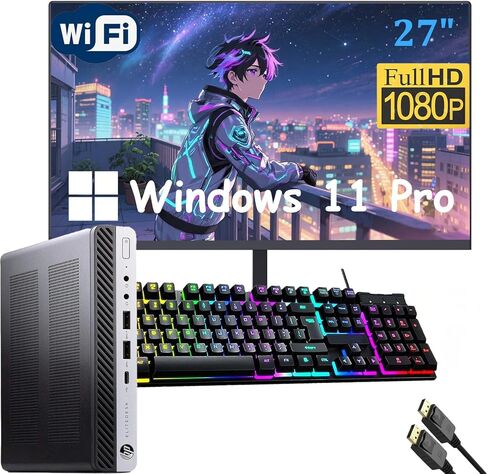 HP Elitedesk 800 G3 Mini PC Desktop with 27" FHD Computer Monitor, Windows 11 Pro, Core i7-7700T 2.9GHz, Up to 3.8GHz, 8GB RAM, 256GB SSD, Keyboard, Mouse, USB WiFi(Renewed) in Saudi Arabia