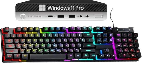HP Elitedesk 800 G3 Mini PC Desktop with 27" FHD Computer Monitor, Windows 11 Pro, Core i7-7700T 2.9GHz, Up to 3.8GHz, 8GB RAM, 256GB SSD, Keyboard, Mouse, USB WiFi(Renewed) in Saudi Arabia