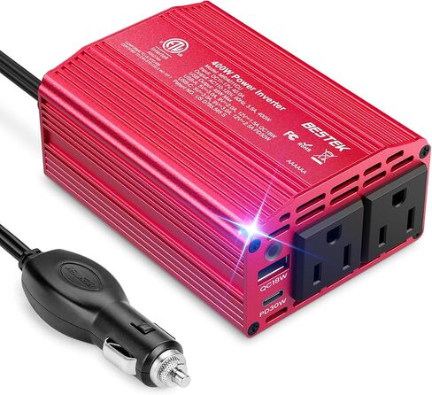 Bestek 400W Car Power Inverter for Vehicles – DC 12v to AC 110v Car Plug Adapter Outlet with PD 30W USB-C &USB-A 3.0 Fast Charging, Car Charger Cigarette Lighter Adapter for Laptop, Road Trip, Camping in Saudi Arabia