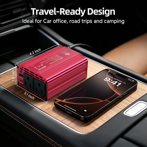 Bestek 400W Car Power Inverter for Vehicles – DC 12v to AC 110v Car Plug Adapter Outlet with PD 30W USB-C &USB-A 3.0 Fast Charging, Car Charger Cigarette Lighter Adapter for Laptop, Road Trip, Camping in Saudi Arabia