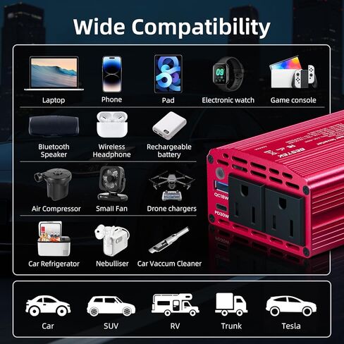 Bestek 400W Car Power Inverter for Vehicles – DC 12v to AC 110v Car Plug Adapter Outlet with PD 30W USB-C &USB-A 3.0 Fast Charging, Car Charger Cigarette Lighter Adapter for Laptop, Road Trip, Camping in Saudi Arabia
